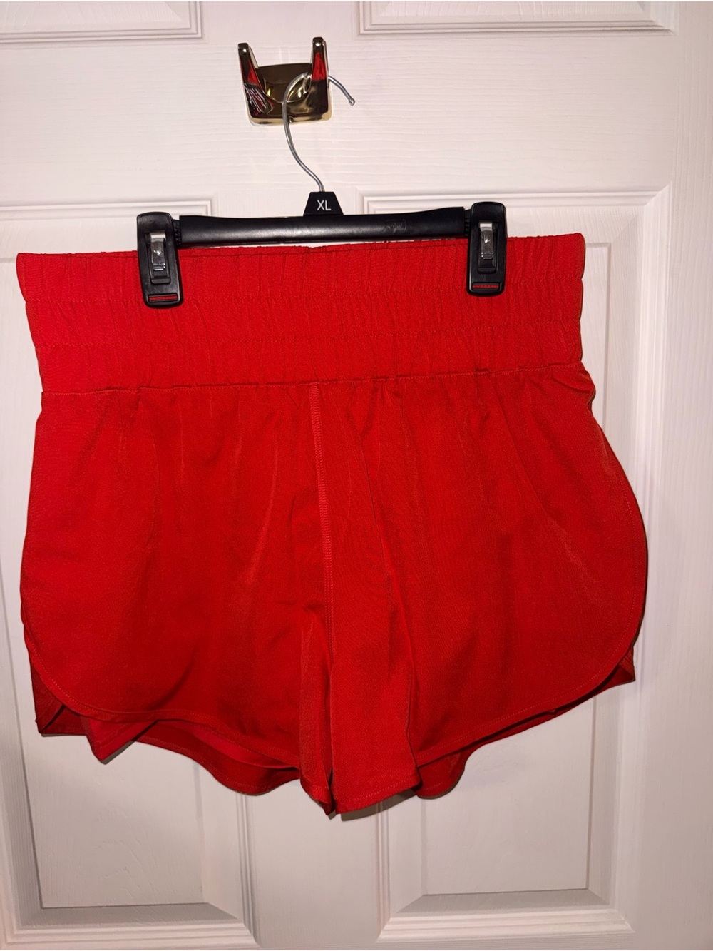 High-Waist Red Athletic Shorts with Wide Elastic Band